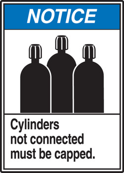 ANSI Notice Safety Sign: Cylinders Not Connected Must Be Capped. 14" x 10" Aluminum 1/Each - MCPG803VA