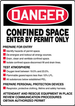 OSHA Danger Safety Sign: Confined Space - Enter By Permit Only - With Entry Procedure 20" x 14" Aluminum 1/Each - MCSP017VA