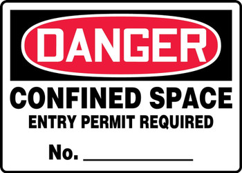 OSHA Danger Safety Sign: Confined Space - Entry Permit Required No.___ 10" x 14" Aluminum - MCSP125VA