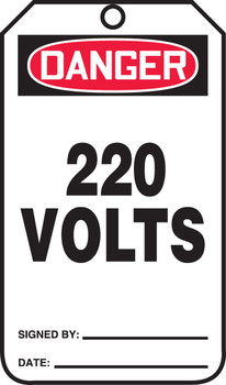 OSHA Danger Safety Tag: 220 Volts Standard Back B PF-Cardstock 25/Pack - MDT193CTP