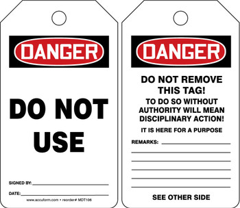 OSHA Danger Safety Tag: Do Not Use PF-Cardstock - MDT217CTP