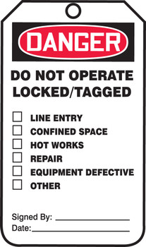 OSHA Danger Safety Tag: Do Not Operate - Locked/Tagged Standard Back A RP-Plastic 5/Pack - MDT237PTM