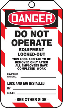 Lockout-Tagout OSHA Danger Safety Tag: Do Not Operate Standard RP-Plastic 25/Pack - MDT241PTP