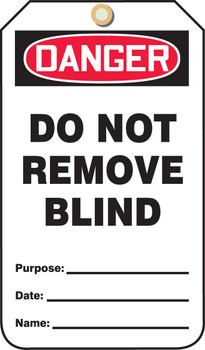 OSHA Danger Safety Tag: Do Not Remove Blind RP-Plastic 5/Pack - MDT243PTM