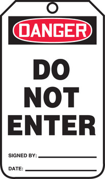 OSHA Danger Safety Tag: Do Not Enter Standard Back A 8 1/2" x 3 7/8" RP-Plastic 5/Pack - MDT274PTM