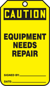 OSHA Caution Safety Tag: Equipment Needs Repair Standard Back B RP-Plastic 5/Pack - MDT656PTM