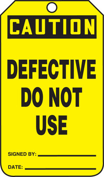 OSHA Caution Jumbo Safety Tag: Defective - Do Not Use Standard Back A 8 1/2" x 3 7/8" RP-Plastic 25/Pack - MDT676PTP