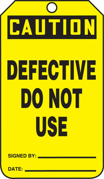 OSHA Caution Jumbo Safety Tag: Defective - Do Not Use Standard Back B 8 1/2" x 3 7/8" RP-Plastic 25/Pack - MDT688PTP