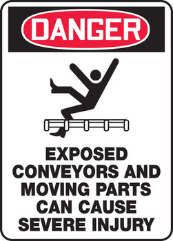 OSHA Danger Safety Sign: Exposed Conveyors And Moving Parts Can Cause Severe Injury 14" x 10" Aluma-Lite 1/Each - MECN112XL