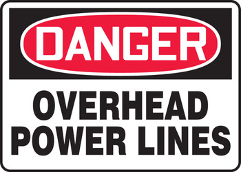 OSHA Danger Safety Sign: Overhead Power Lines 10" x 14" Adhesive Vinyl - MELC054VS