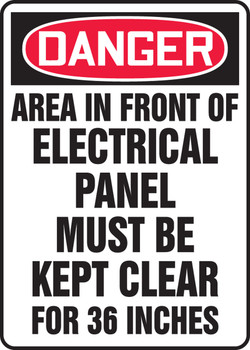 OSHA Danger Safety Sign: Area In Front Of Electrical Panel Must Be Kept Clear For 36 Inches 14" x 10" Accu-Shield 1/Each - MELC061XP