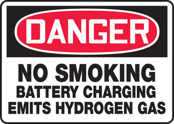 OSHA Danger Safety Sign: No Smoking - Battery Charging Emits Hydrogen Gas 10" x 14" Aluminum 1/Each - MELC071VA