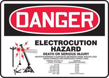 OSHA Danger Safety Sign: Electrocution Hazard - Death or Serious Injury 7" x 10" Dura-Plastic 1/Each - MELC106XT