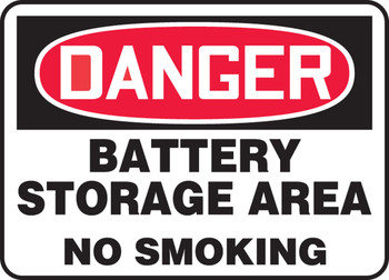 OSHA Danger Safety Sign: Battery Storage Area No Smoking English 14" x 20" Adhesive Vinyl 1/Each - MELC144VS