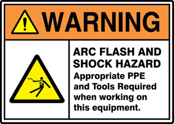 ANSI ISO Warning Safety Sign: Arc Flash And Shock Hazard 10" x 14" Plastic 1/Each - MELC367VP