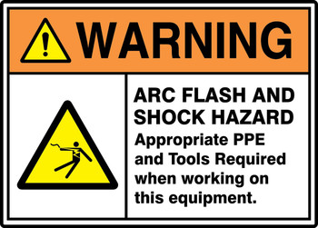 ANSI ISO Warning Safety Sign: Arc Flash And Shock Hazard 10" x 14" Adhesive Vinyl 1/Each - MELC367VS