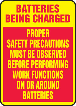 Safety Sign: Batteries Being Charged - Proper Safety Precautions Must Be Observed 14" x 10" Aluma-Lite 1/Each - MELC500XL