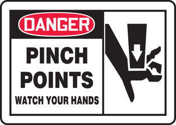 OSHA Danger Safety Sign: Pinch Point - Watch Your Hands 10" x 14" Adhesive Dura-Vinyl 1/Each - MEQM020XV