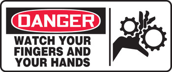 OSHA Danger Safety Sign - Watch Your Fingers And Your Hands 7" x 17" Aluminum 1/Each - MEQM029VA