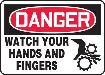 OSHA Danger Safety Sign: Watch Your Hands and Fingers 5" x 7" Dura-Fiberglass 1/Each - MEQM093XF