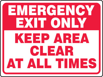 Safety Sign: Emergency Exit Only - Keep Area Clear At All Times 18" x 24" Adhesive Dura-Vinyl 1/Each - MEXT550XV