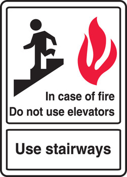 ANSI Safety Sign: In Case Of Fire Do Not Use Elevators - Use Stairways 14" x 10" Aluminum 1/Each - MEXT581VA