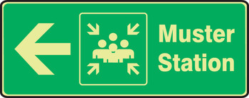 Glow-In-The-Dark Safety Sign: Muster Station (Left Arrow) 7" x 17" Lumi-Glow Flex 1/Each - MFEX941GF