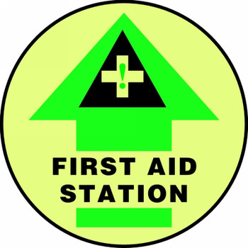 Glow-In-The-Dark Slip-Gard Floor Sign: First Aid Station 17" Lumi-Glow Flex 1/Each - MFS780