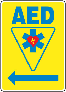 Safety Sign: AED (Automated External Defibrillator - Left Arrow) English 14" x 10" Plastic 1/Each - MFSD416VP