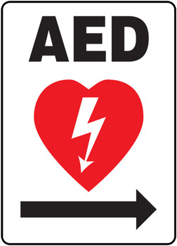 Safety Sign: AED (Automated External Defibrillator Arrow Right) 14" x 10" Aluminum - MFSD417VA