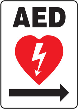 Safety Sign: AED (Automated External Defibrillator Arrow Right) 14" x 10" Dura-Plastic 1/Each - MFSD417XT