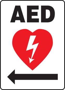 Safety Sign: AED (Automated External Defibrillator Left Arrow) 14" x 10" Plastic - MFSD418VP