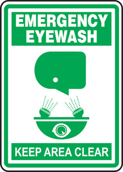 Safety Sign: Emergency Eyewash - Keep Clear 14" x 10" Adhesive Dura-Vinyl - MFSD518XV