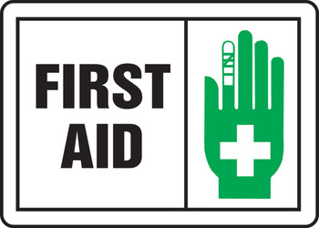Safety Sign: First Aid 7" x 10" Adhesive Dura-Vinyl - MFSD594XV