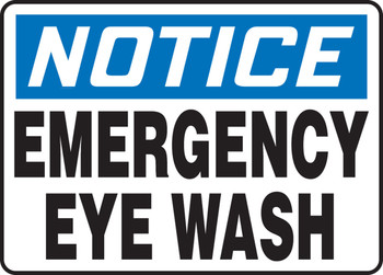OSHA Notice Safety Sign: Emergency Eye Wash 10" x 14" Plastic 1/Each - MFSD805VP