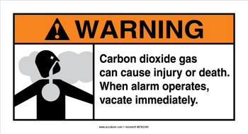 ANSI Warning Safety Sign: Carbon Dioxide Gas Can Cause Injury Or Death - When Alarm Operates Vacate Immediately 6 1/2" x 12" Dura-Shield 1/Each - MFXG340ES