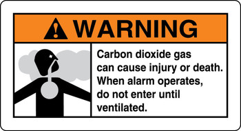 ANSI Warning Fire Safety Sign: Carbon Dioxide Gas Can Cause Injury Or Death 6 1/2" x 12" Aluminum 1/Each - MFXG342VA