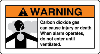 ANSI Warning Fire Safety Sign: Carbon Dioxide Gas Can Cause Injury Or Death 6 1/2" x 12" Adhesive Dura-Vinyl 1/Each - MFXG342XV