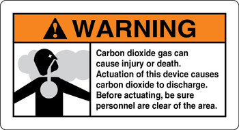 ANSI Warning Safety Sign: Carbon Dioxide Gas Can Cause Injury Or Death - Actuation Of This Devise Causes Carbon Dioxide To Discharge 6 1/2" x 12" Dura-Plastic 1/Each - MFXG346XT