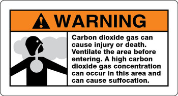 ANSI ISO Warning Safety Sign: Carbon Dioxide Gas Can Cause Injury Or Death 6 1/2" x 12" Adhesive Vinyl 1/Each - MFXG649VS