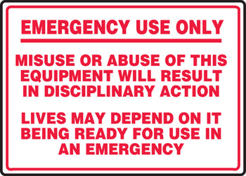 Fire Safety Sign: Emergency Use Only 10" x 14" Plastic 1/Each - MFXG921VP