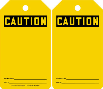 OSHA Caution Safety Tags: Blank Yellow HS-Laminate 25/Pack - MGT200LTP