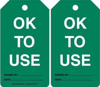 Equipment Status Safety Tag: OK To Use English HS-Laminate 25/Pack - MGT217LTP