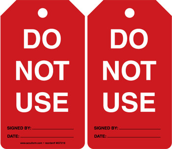 Equipment Status Safety Tag: Do Not Use English HS-Laminate 25/Pack - MGT219LTP