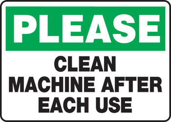 Safety Sign: Please Clean Machine After Each Use 10" x 14" Accu-Shield 1/Each - MHSK919XP