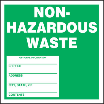 Safety Label: Non-Hazardous Waste 6" x 6" Adhesive-Poly Sheet - MHZW11EVC