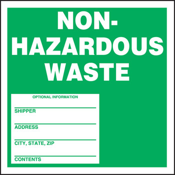 Safety Label: Non-Hazardous Waste 6" x 6" Adhesive Coated Paper - MHZW11PSC