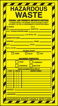 Safety Label: Hazardous Waste 11" x 6" Adhesive-Poly Sheet 100/Pack - MHZW12EVC