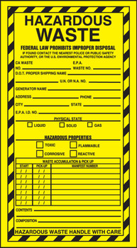 Safety Label: Hazardous Waste 11" x 6" Adhesive-Poly Sheet 25/Pack - MHZW12EVP