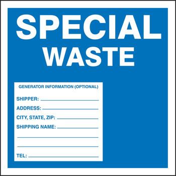 Hazardous Waste Label: Special Waste 6" x 6" Adhesive Coated Paper 100/Pack - MHZW13PSC